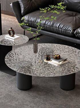 简意现代约民宿客KOE厅轻奢家圆形玻璃岩板式小户型茶用几边几组