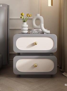 极简简轻奢风实木床34180柜约现头代法式奶油储物柜黑色皮质床边