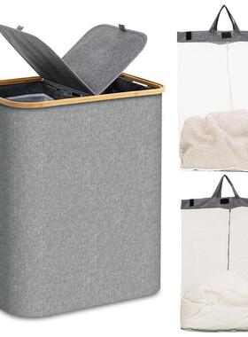 可折叠脏衣服RBP收日纳筐浴室大号室脏衣篓式竹木带脏衣篮卧配内