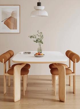 法式奶油风岩板实木餐桌椅原木风现约代简用71311长方形家户型吃