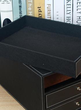 皮3983革料抽公屉式桌面收纳盒文件柜木资柜A纸置物4架多层办用品