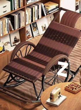躺椅家用藤简阳椅摇椅成人四季钢架台老人摇懒人午睡JHM休闲户外