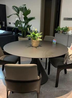 纯日圆形岩餐桌奶油风VPX简约黑桌法式白式轻奢小板户型吃饭桌