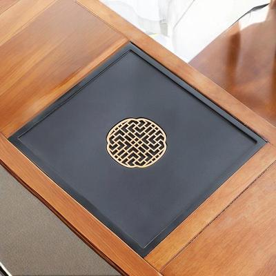 石茶盘仿乌石金茶盘定尺寸茶桌配件制内COQ嵌入式整板块盖茶台漏