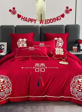 婚床四结件套婚大高红色绣婚礼婚VXP房刺结婚用品端国