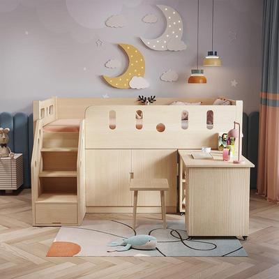 木儿童半高带衣床柜功多能上床下桌组合床小户型储物84298床书实