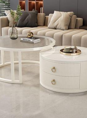 圆形岩板茶代几客奶油小WTS户型现新款简约厅家用网红轻奢茶桌