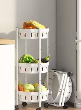 家用置物架免安可装折37121叠厨房蔬菜纳架客厅可移动圆形收小旋