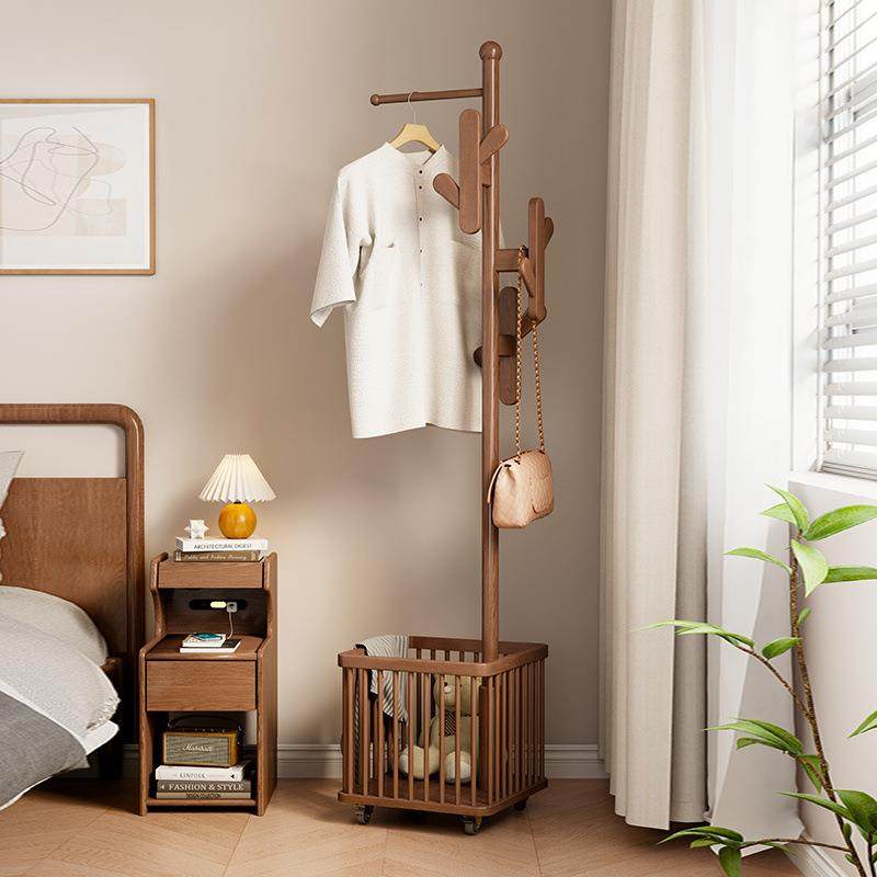 木架落地衣帽架实卧室可移动家用衣脏衣篓STX物架挂置衣架多功能