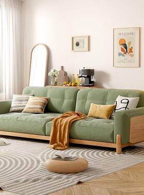 日沙发小户型实简约现代客厅三人木原59770木风式油奶系布艺灯芯