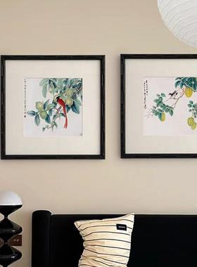 荔枝法式16304中国风餐厅玄关柜正方形挂鸟工笔花饰多联金色客画