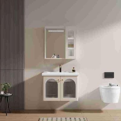 易洁UYE陶瓷一体盆镜白色釉面法式风清情浴室柜组合ED灯L柜