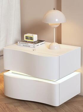 轻奶油风床纳头柜创意灯光卧智室家用简XHC奢约现代床边收柜能床