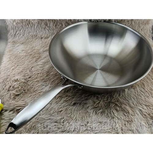 正品3不锈钢炒锅0无烟锅特三层厚钢炒锅炒锅30cm32c4m