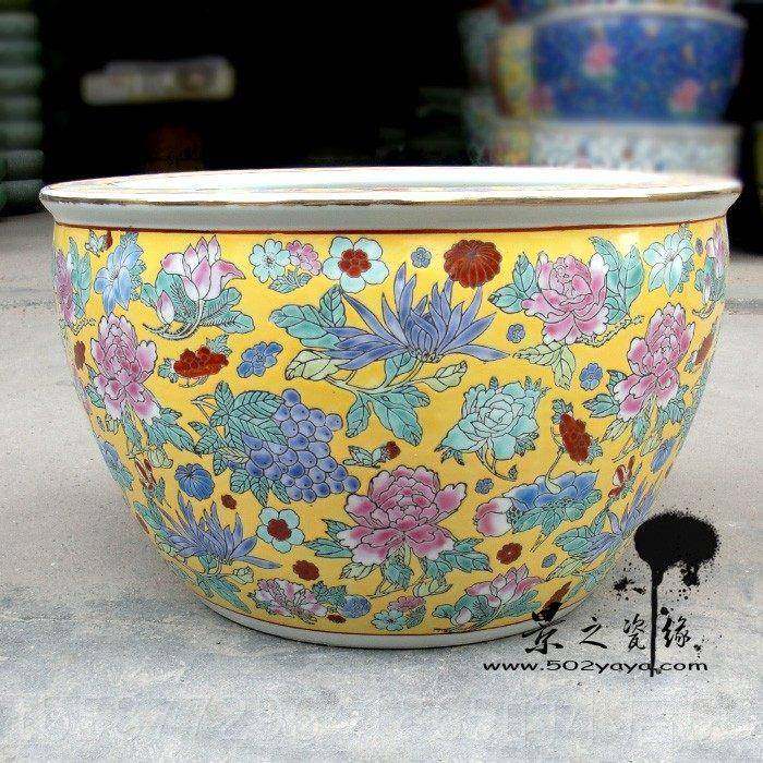 正品景德陶瓷鱼镇缸手粉彩金缸乌龟风绘水睡莲缸瓷器中国风荷鱼花,宠物/宠物食品及用品,桌面缸,淘宝优惠券,粉丝福利购,淘宝优惠卷