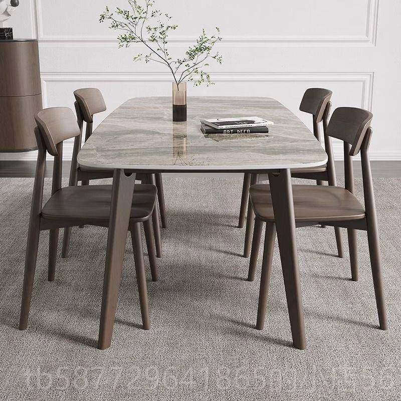 正品岩领木实木亮光板餐方桌饭桌家者用小户型北欧长形西餐桌椅组