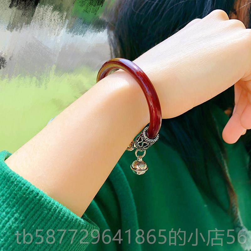 正品正鸡血手镯女款情纯银品铃铛吉祥藤侣镯木质配饰平安锁扣男藤
