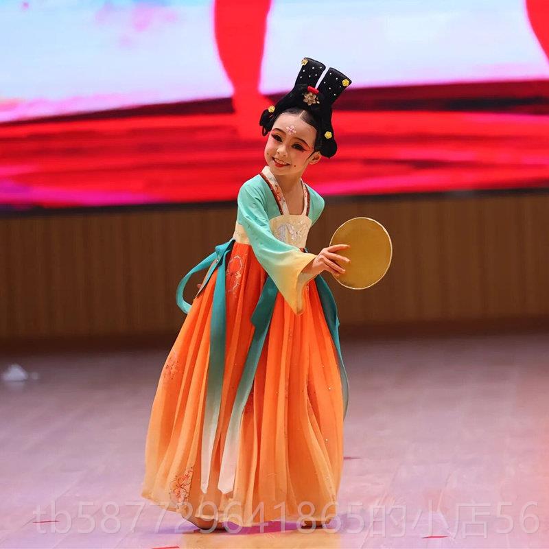 正品儿童汉古服执镜俑表服演女童汉服唐制蹈演出服舞中国风民族典