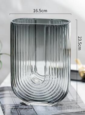 正品创简约北欧in玻璃花瓶s透U型插花瓶干意鲜花花器轻奢装饰品明