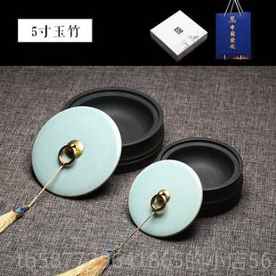 正品 学中国歙砚高档老坑天然水波纹原者石带盖砚台4寸5寸火锅砚小