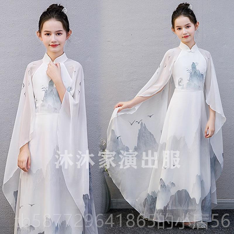 正品女童艺红色大古筝演出服中国风童弹儿古筝演出服中童考民乐演图片