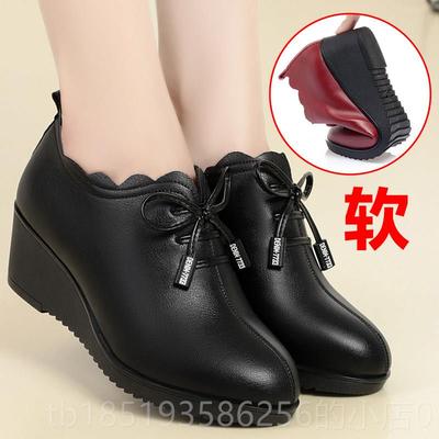 高档妈鞋单鞋低跟真皮软底软面舒大码适鞋中年鞋女子妈春秋款女士