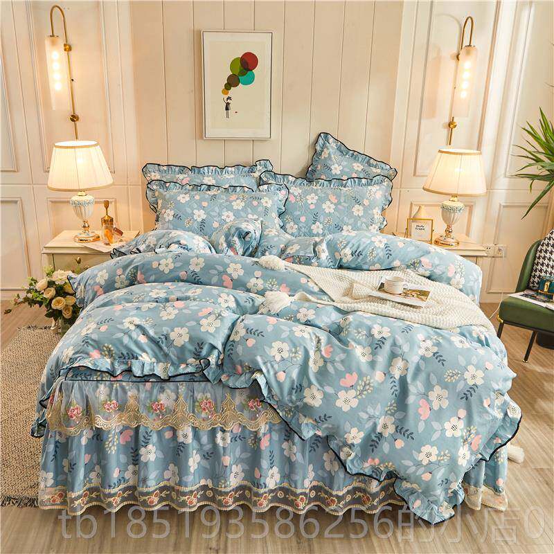 高档全棉罩床裙四件套床上用品11棉.5米.8米蕾丝公主风床式纯花边