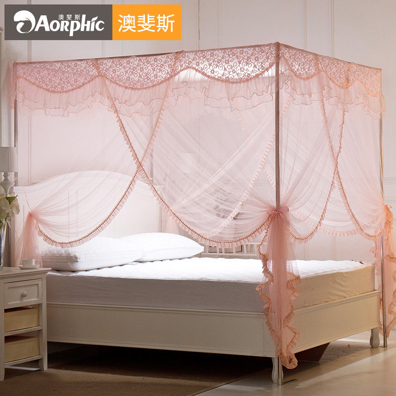 公主风宫廷四柱蚊帐架三开门不锈钢支架1.8双人2米1.5m床家用纹账