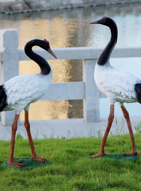 仿真仙鹤雕塑园林丹顶鹤摆件花园装饰别墅庭院池塘玻璃钢景观工艺