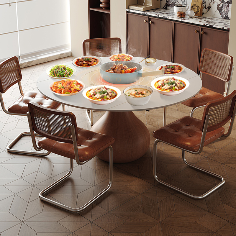 红晟中古风岩板餐桌椅2024新款多功能客厅家用小户型可伸缩餐桌