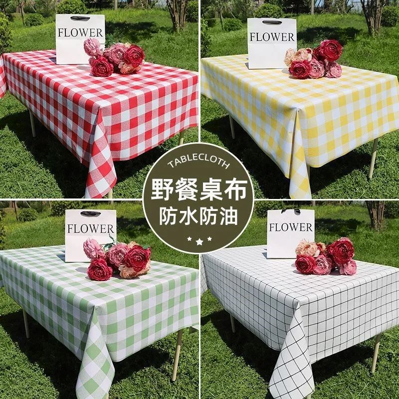 一次性野餐垫餐桌布塑料加厚台布格子桌布家用圆桌长方形方桌田园