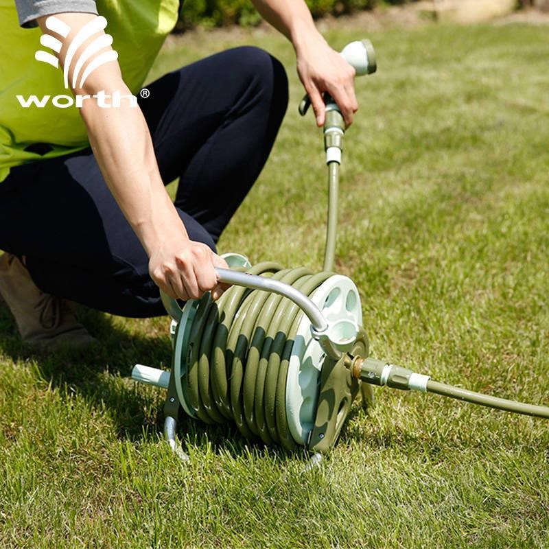 沃施worth手提式浇花水管车阳台庭院养花种菜浇水洗车喷头卷管器