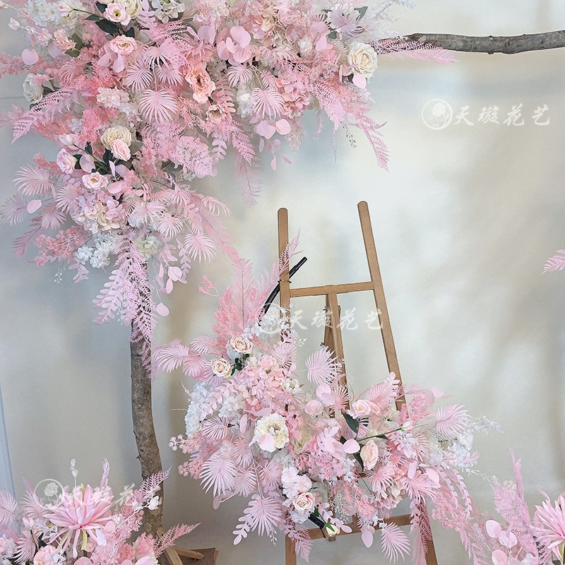 白粉色仿真角花艺装饰品室内壁挂摆件吊顶花家居落地植物婚庆道具