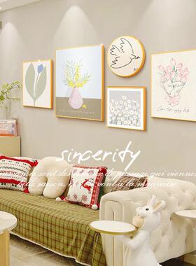 夏初暖风北欧小清新客厅装饰画画花奶油风组合沙发背景墙卉QB2023