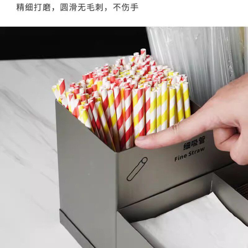 台不ALT锈纸巾盒咖啡吸管杯店套勺子收纳盒吧奶钢茶咖啡店商用