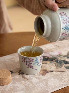 木灰手绘紫花焖茶壶小暖壶用闷茶壶新家藤中式ZH81553功夫热水瓶