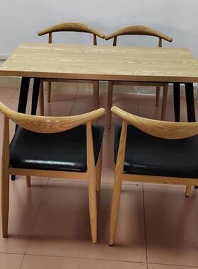 北欧仿实木餐家桌椅铁艺角椅餐厅桌椅组牛合用客餐食堂IFU长方形