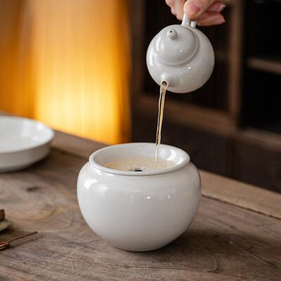 木灰祥11656云建水陶瓷茶洗茶渣缸草盂水带盖中式家用茶具配杯洗