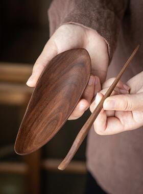 胡配桃木茶则茶实用荷茶拨茶46023室夹套装茶中式复古茶道六君子