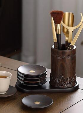 xyt黑檀海茶道组六君子套45121装实托木功夫茶配件木茶夹浪茶铲杯