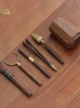 榜盛黑檀木茶道六茶君子高端功茶具配件夫高茶夹茶勺茶档针93709