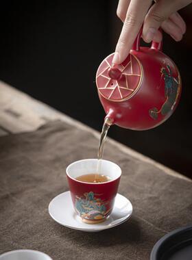 德窑宫墙红家麒麟功夫具套装用中式陶瓷泡茶茶壶茶杯高端办94692