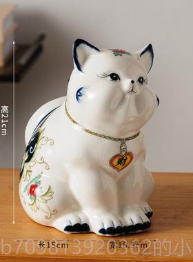 高档现代陶猫咪摆件手饰绘工艺品暖居礼客厅酒柜摆件装品乔迁新居