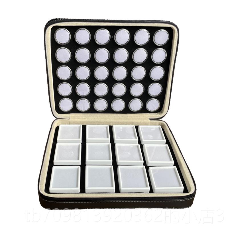 高档60只小圆盒裸石圆形宝石盒珠宝拉链包裸钻戒面展子示盒纳首收