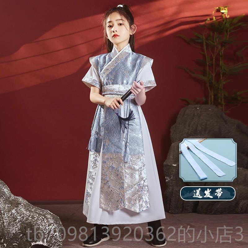 高档女童花木兰服装童汉服夏风季短袖中儿国女剑客cos将侠军古装图片