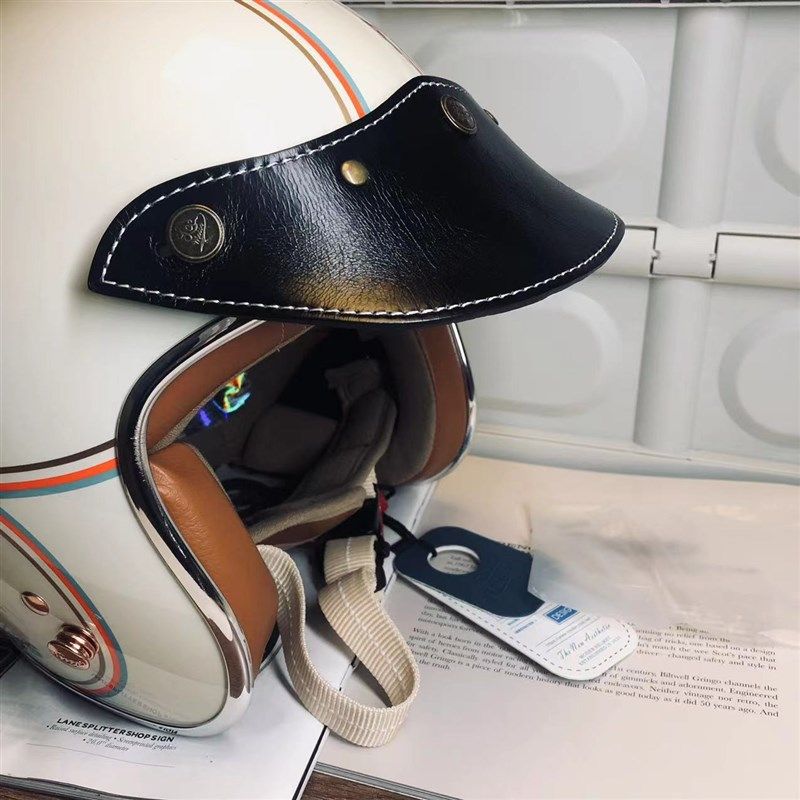 雷摩机车 纯手工定制真皮帽檐 复古头盔镜片遮阳板半盔帽舌