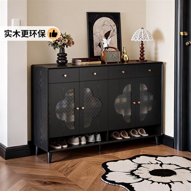 中古风入户实木鞋柜收纳柜一体家用门口玄关柜高档装饰柜2025新款,住宅家具,鞋柜,淘宝优惠券,粉丝福利购,淘宝优惠卷