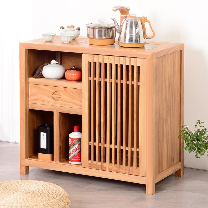 中式茶水柜实木餐边柜烧水壶一体沙发边几移动茶台老榆木家具定做