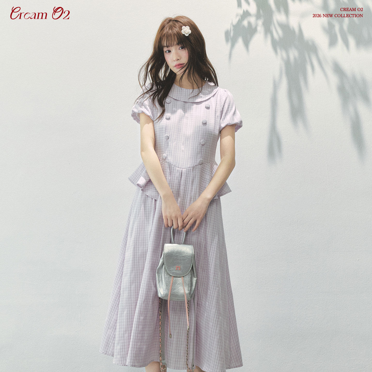 奶油氧气 法式温柔风少女感紫色条纹双排扣收腰显瘦泡泡袖连衣裙