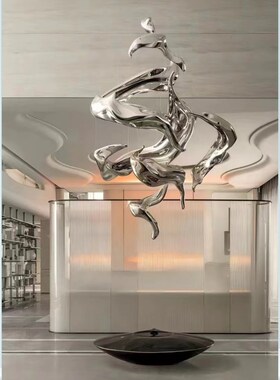 软装水滴海浪银色鱼群吊饰雕塑玻璃钢酒店大堂客厅天花吊顶装置